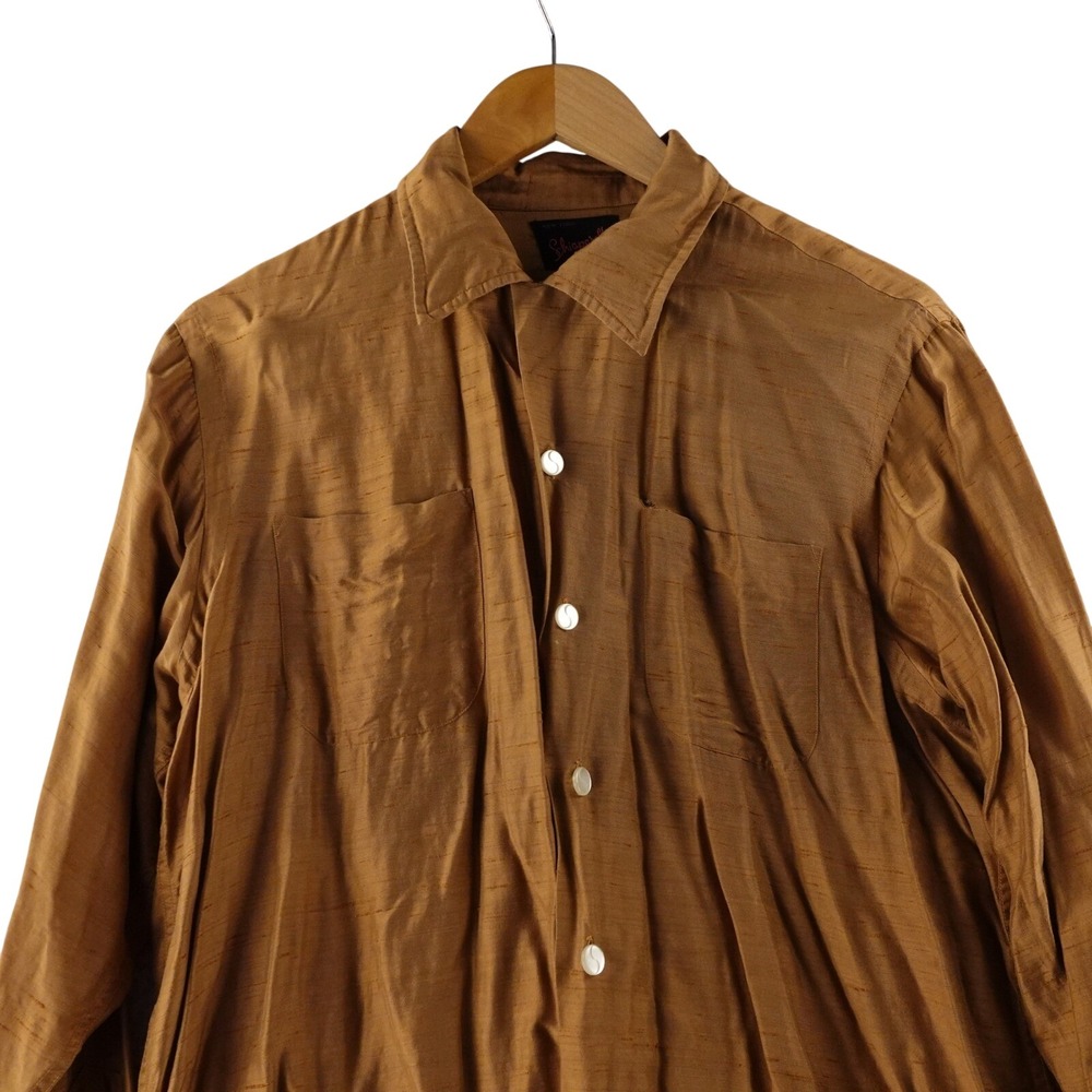 Vintage 70s Schiaparelli Disco Men's Long Sleeve Button Up Shirt Gold Size L